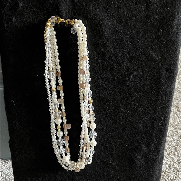 Elegant Multi-Strand Pearl and Crystal Necklace - Picture 3 of 5